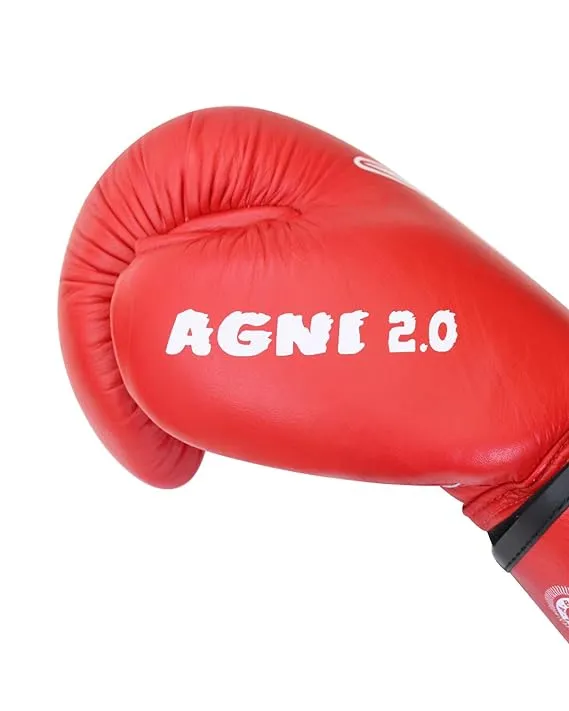 Invincible Agni 2.0 Amateur Competition Leather Boxing Gloves for Men & Women, Punching Gloves for Kick Boxing (RED)