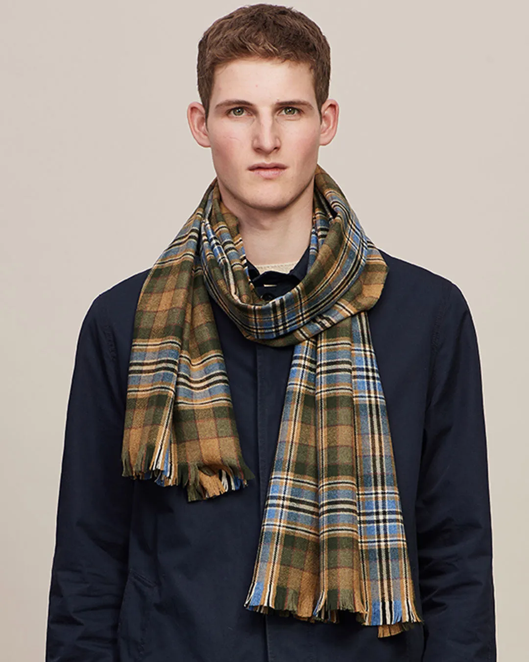 Joshua Ellis Lightweight Tweed Scarf Brown x Beige