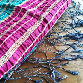 Lotus & Silk handwoven exclusive scarves from Myanmar- Turquoise & pink