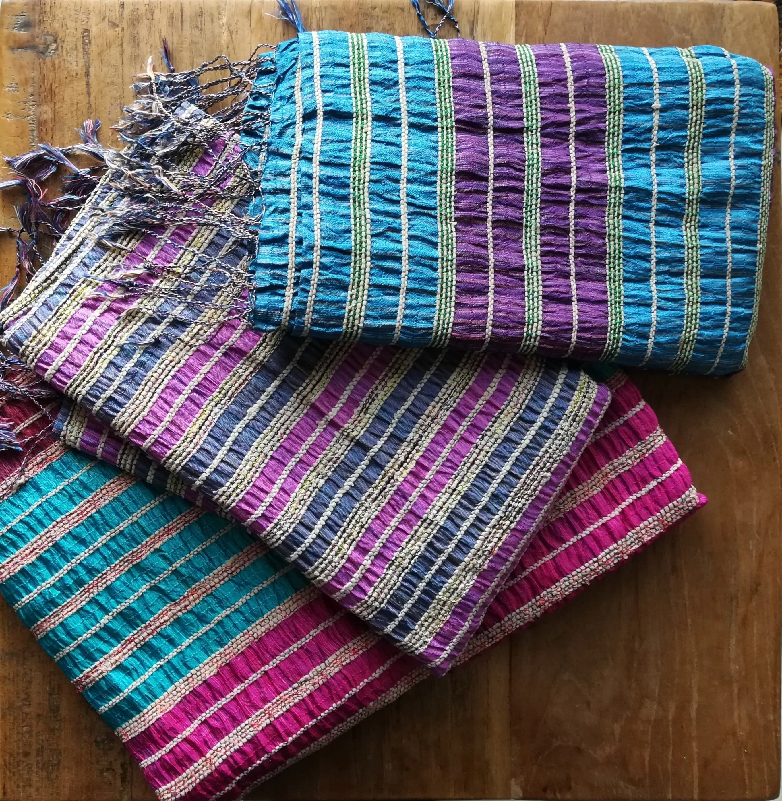 Lotus & Silk handwoven exclusive scarves from Myanmar- Turquoise & pink