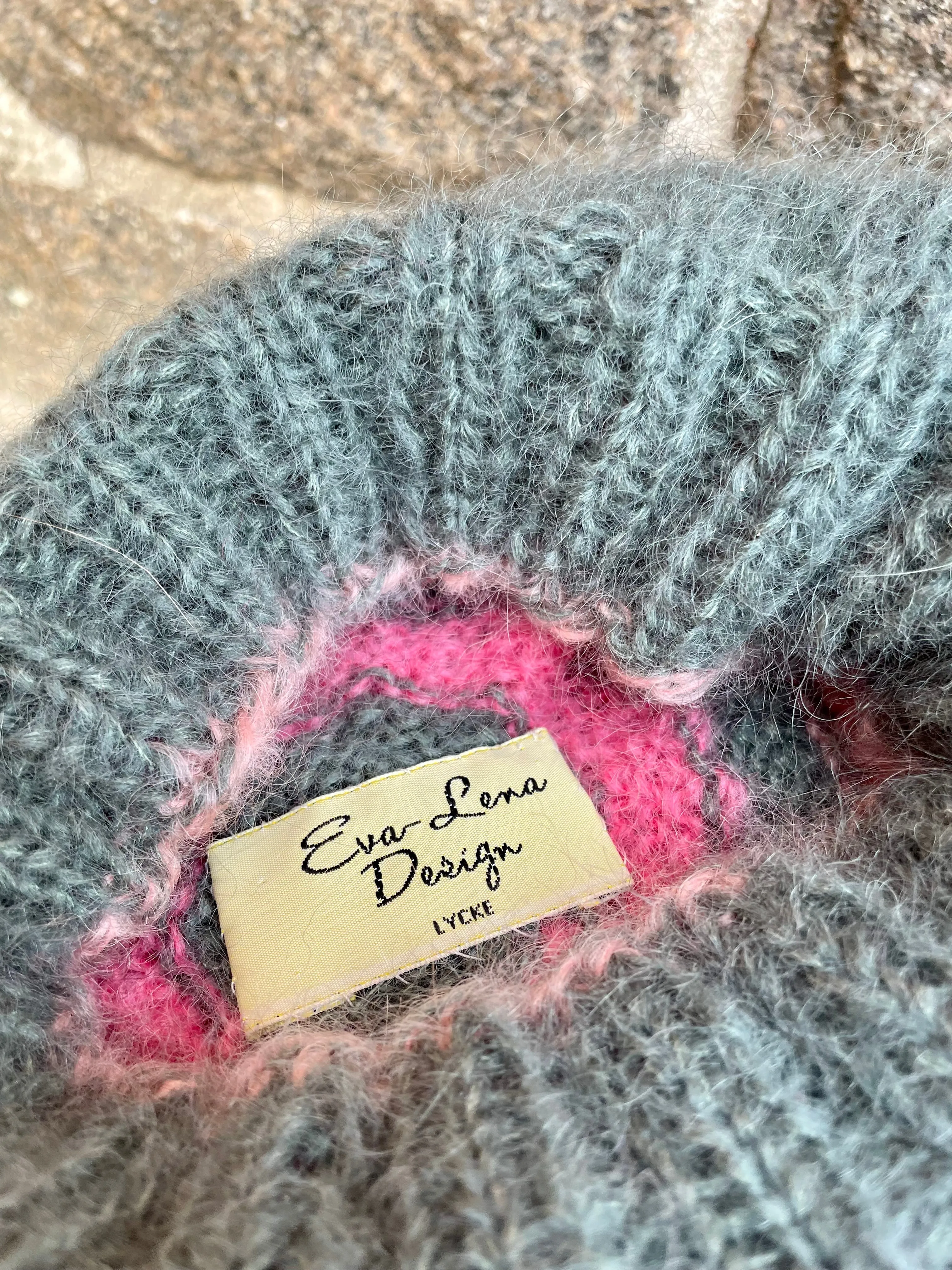 Mohair Beret, E.L. Design - Striped Grey, Light Pink And Pink