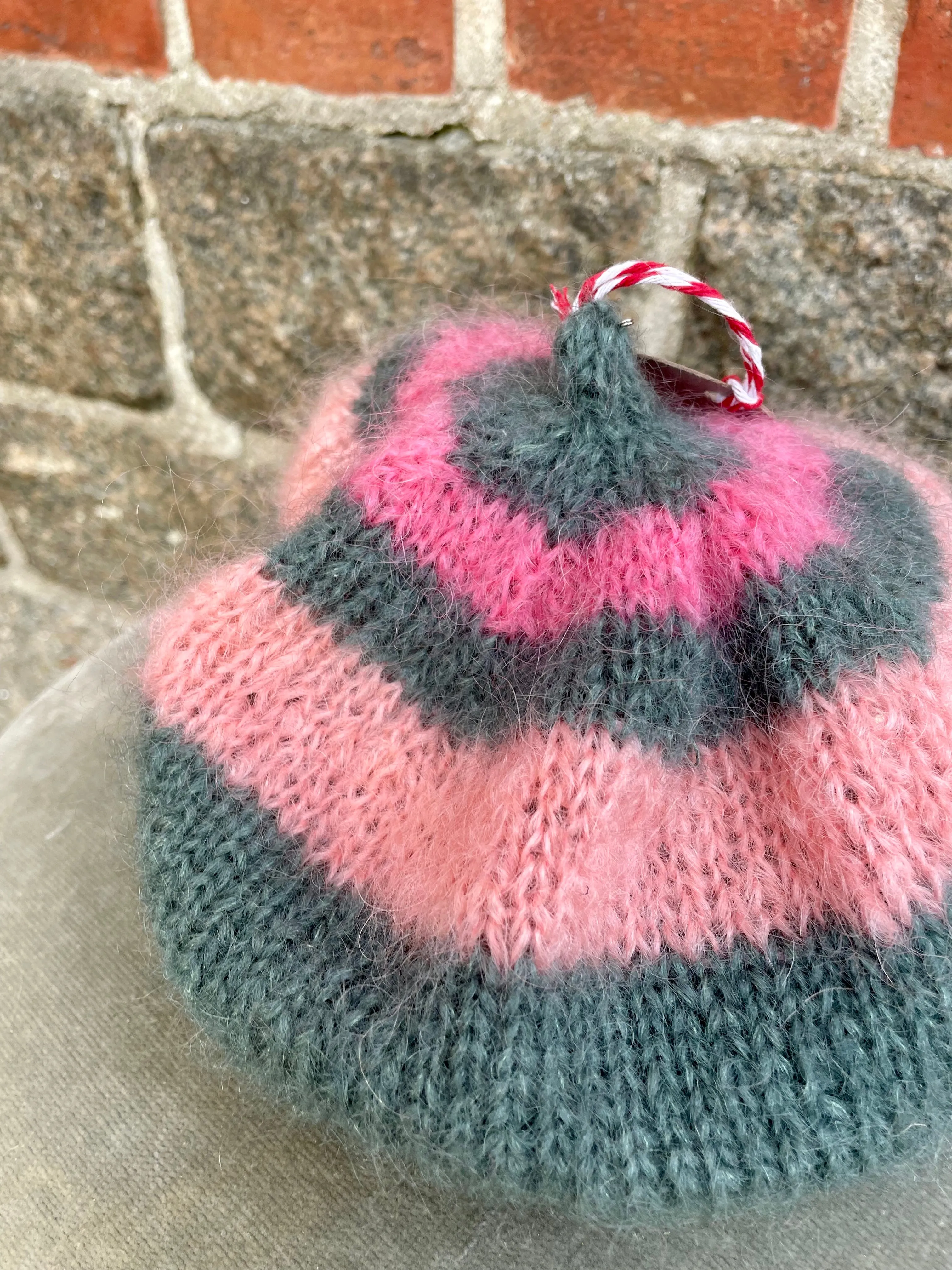 Mohair Beret, E.L. Design - Striped Grey, Light Pink And Pink