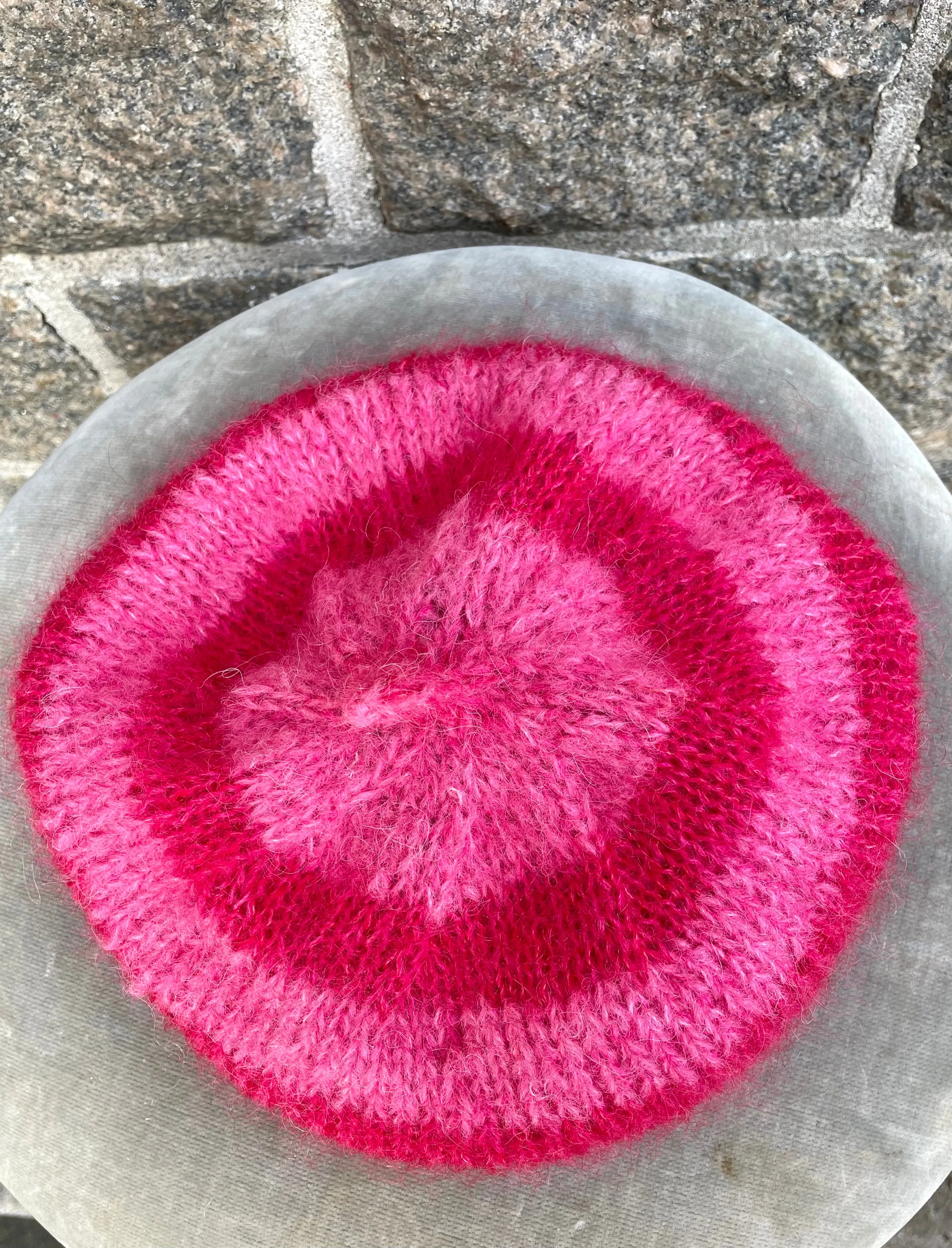 Mohair Beret, E.L. Design - Striped Pink And Red