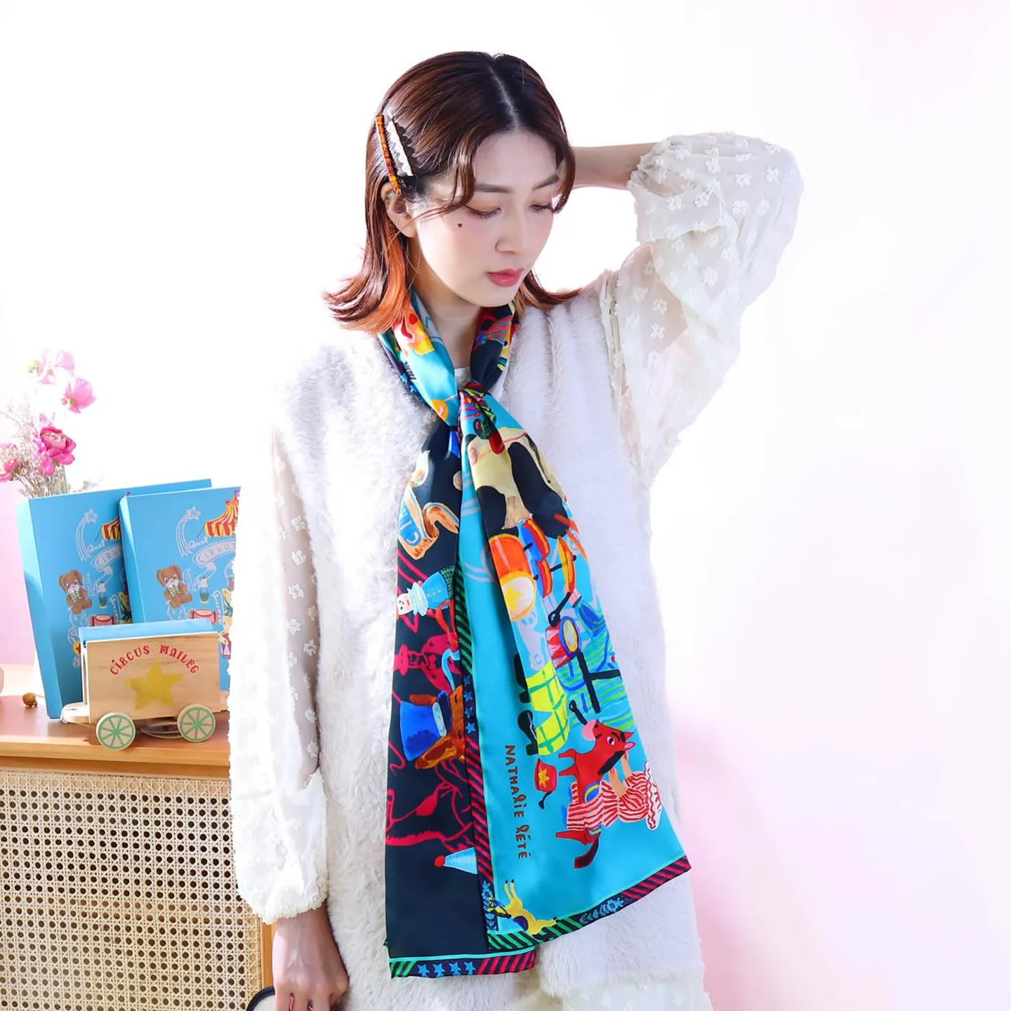 NL - SSMR2404 Circus Silk Scarf(Long)