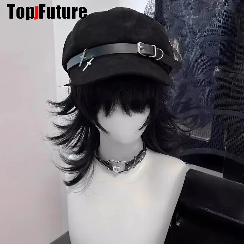 Punk Y2K dark shoujo beret hat cap