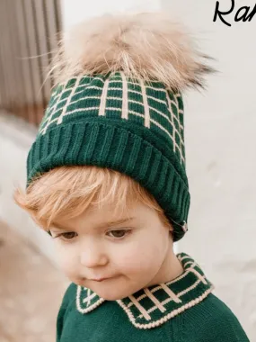 Rahigo bottle green knitted pom pom hat