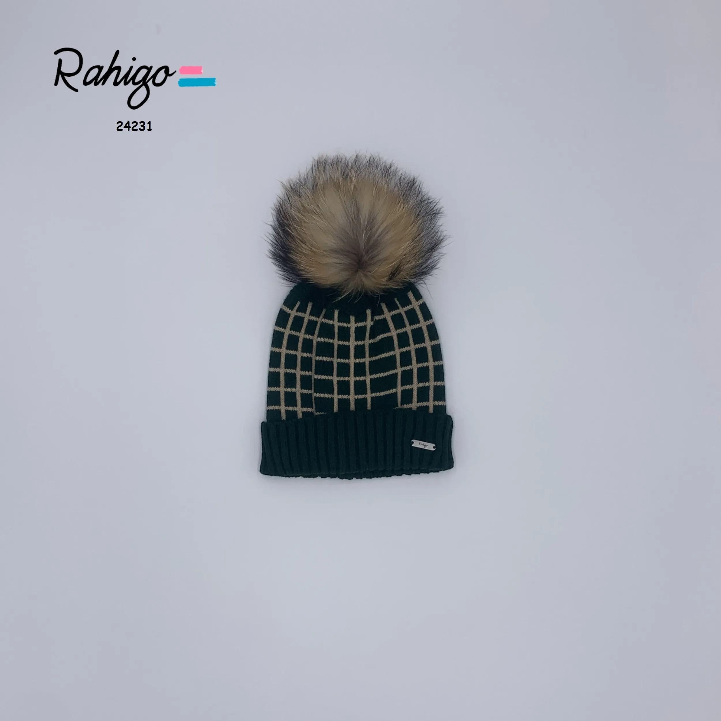 Rahigo bottle green knitted pom pom hat