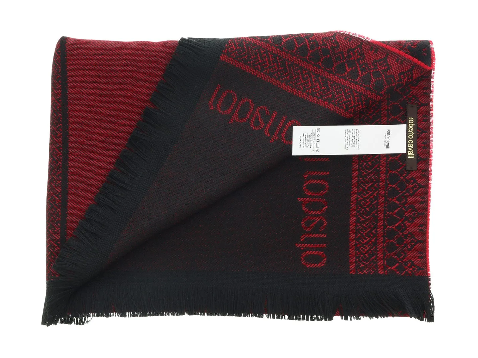 Roberto Cavalli ESZ062 02000 Red Wool Blend Signature Mens Scarf