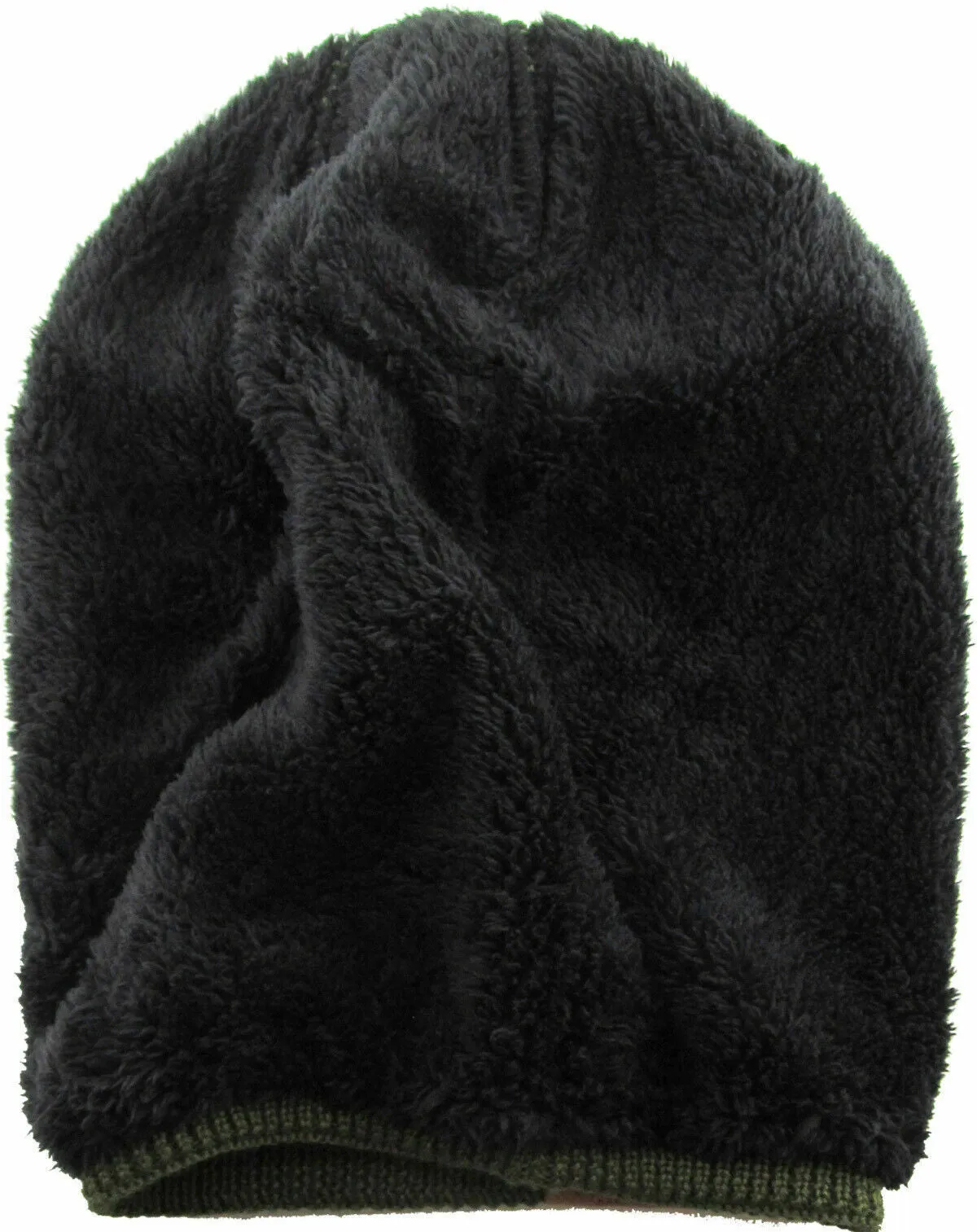 Slouch Baggy Beanie OD Green Watch Cap Sherpa Fleece Lined Ski Hat Knit Winter