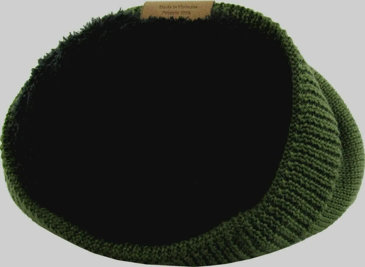 Slouch Baggy Beanie OD Green Watch Cap Sherpa Fleece Lined Ski Hat Knit Winter