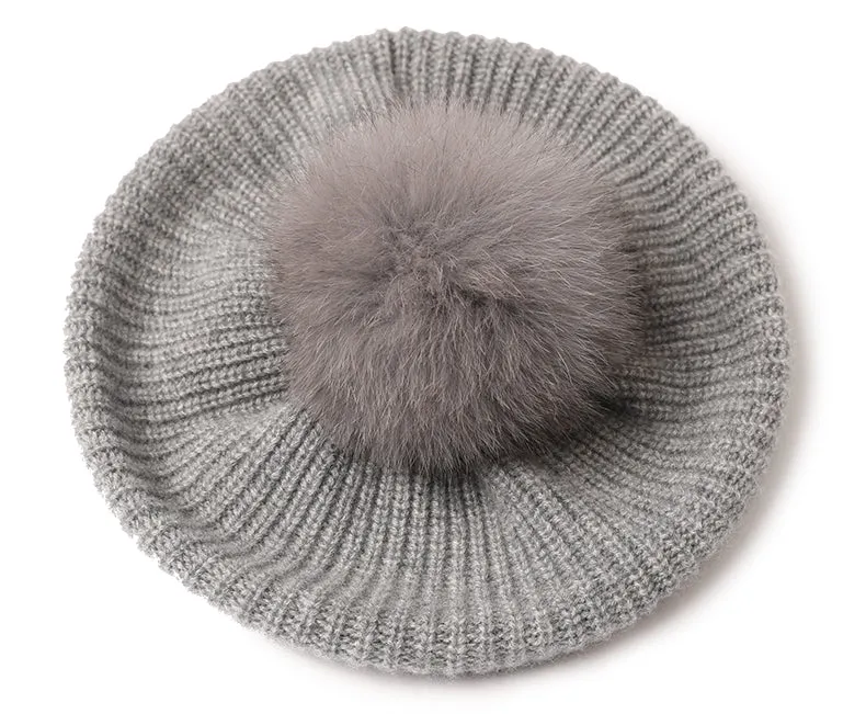 Sparkling Cashmere Wool Beret Set