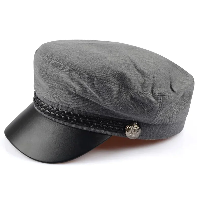 Sun Casual Military Caps Woman Cotton Beret Flat Hats Captain Cap Trucker Vintage Black Sport Dad Bone Male Women's leather hat