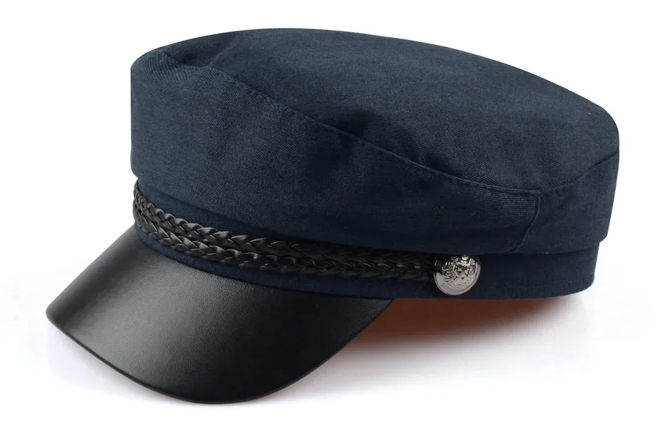 Sun Casual Military Caps Woman Cotton Beret Flat Hats Captain Cap Trucker Vintage Black Sport Dad Bone Male Women's leather hat