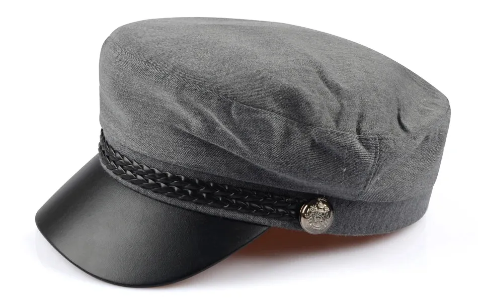 Sun Casual Military Caps Woman Cotton Beret Flat Hats Captain Cap Trucker Vintage Black Sport Dad Bone Male Women's leather hat