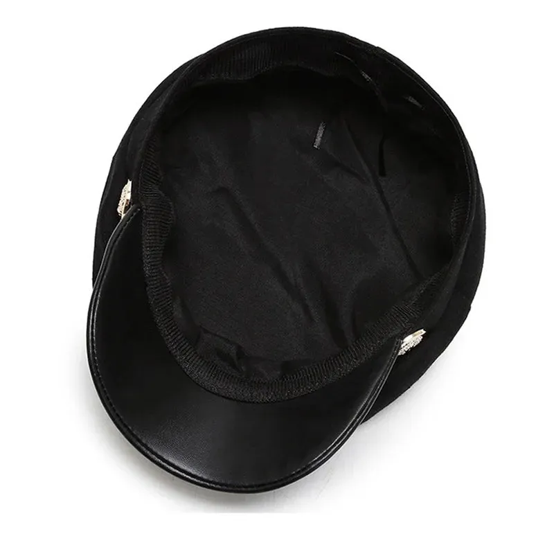 Sun Casual Military Caps Woman Cotton Beret Flat Hats Captain Cap Trucker Vintage Black Sport Dad Bone Male Women's leather hat