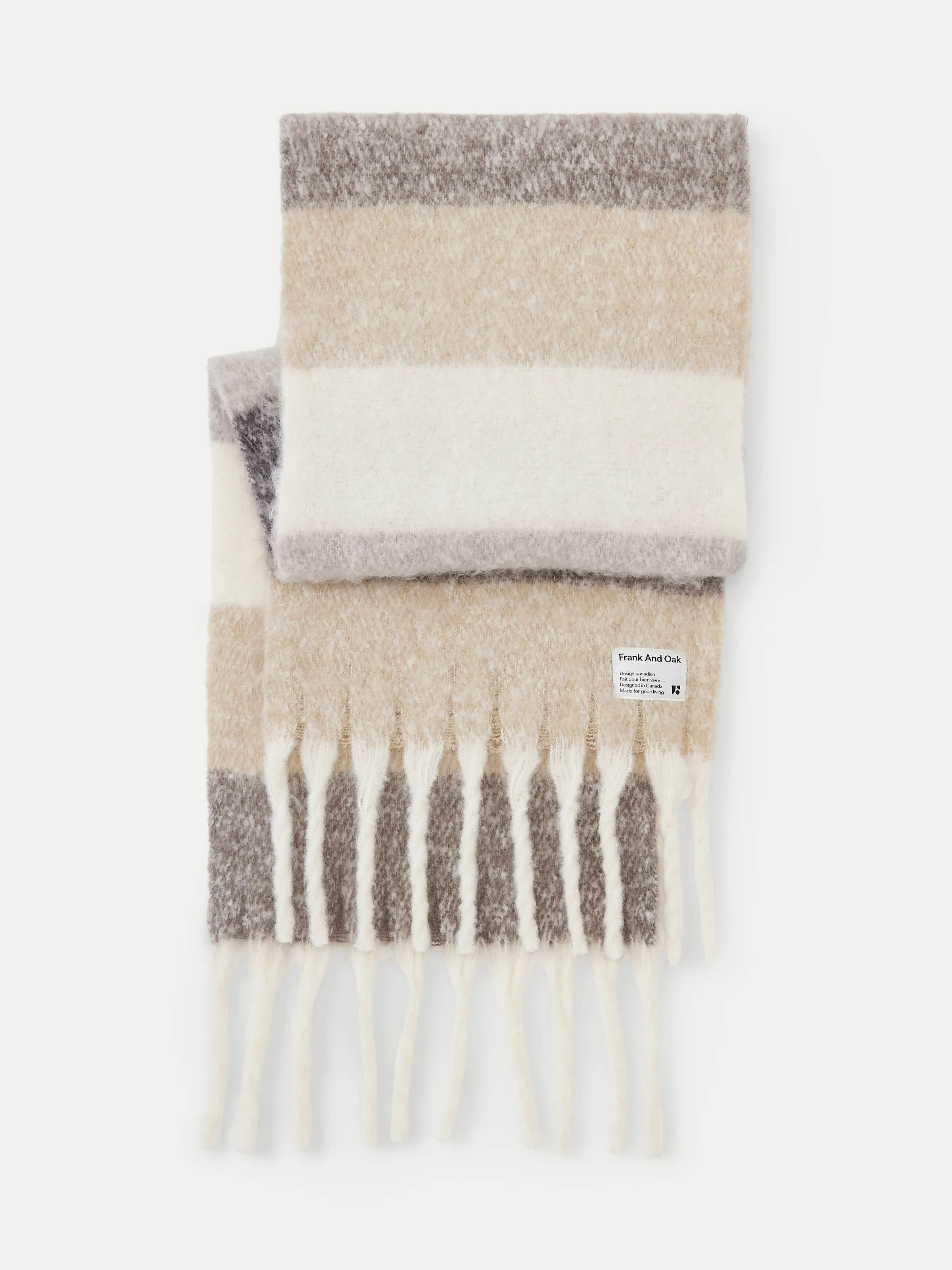 The Striped Fuzzy Scarf in Light Grey