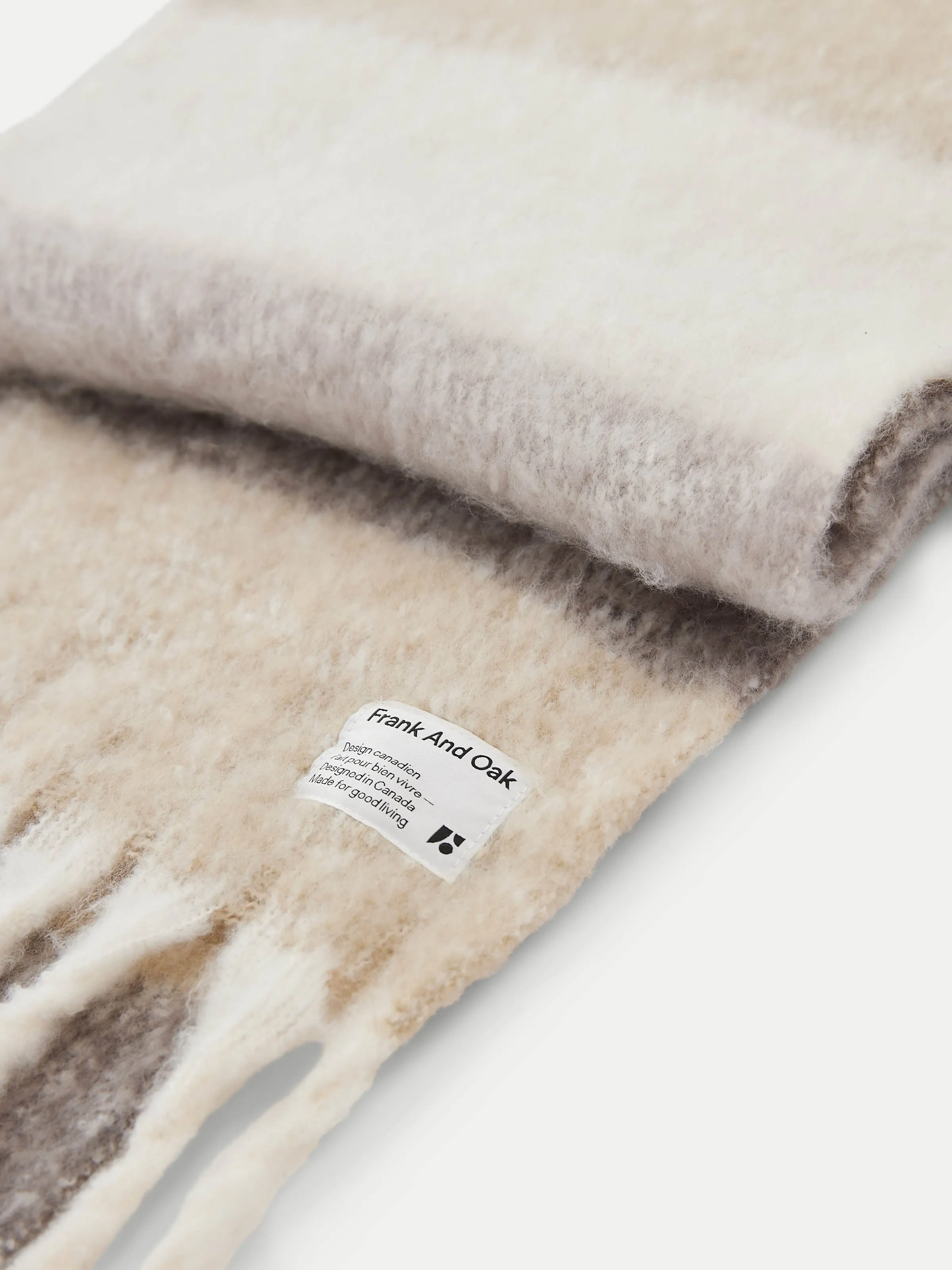 The Striped Fuzzy Scarf in Light Grey