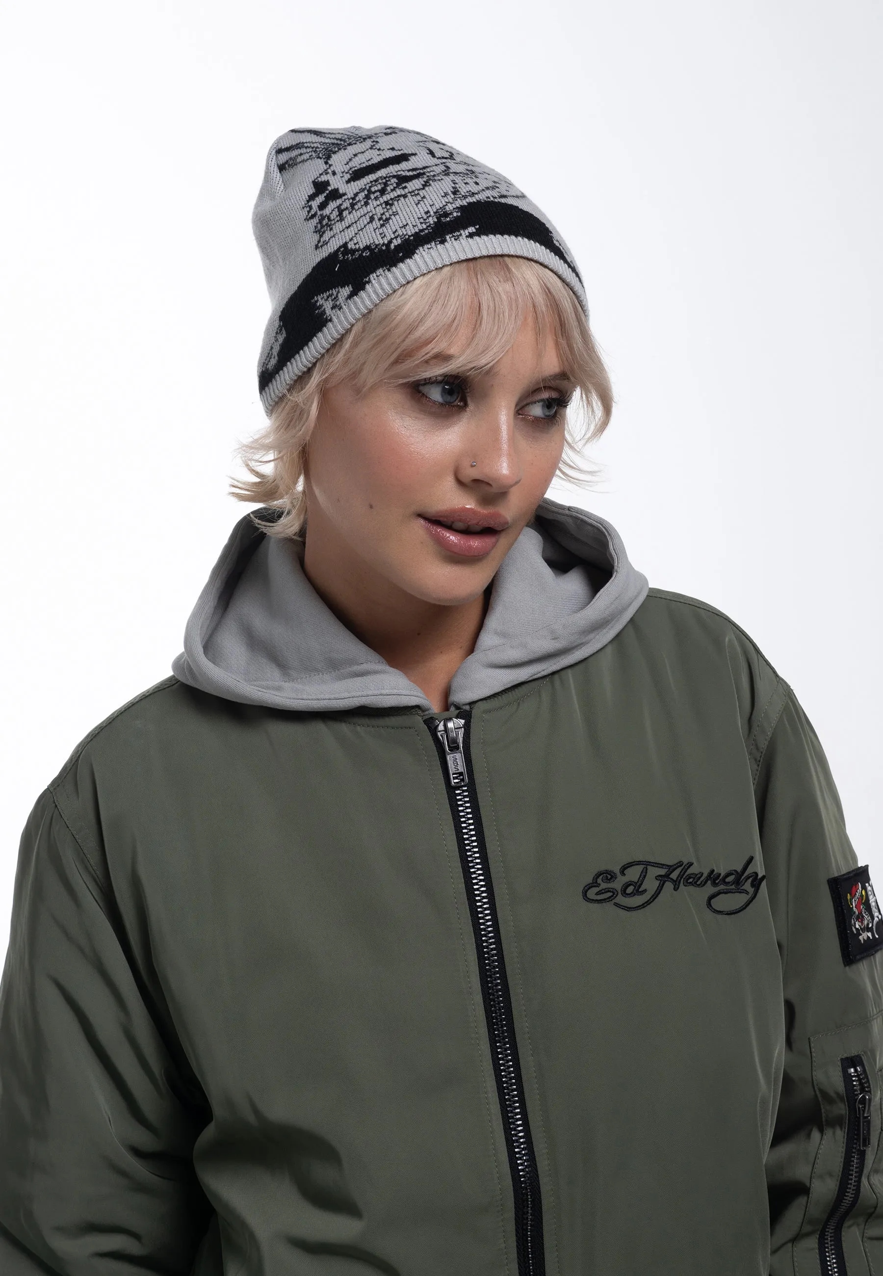 Unisex Punk Beanie Hat - Grey Marl