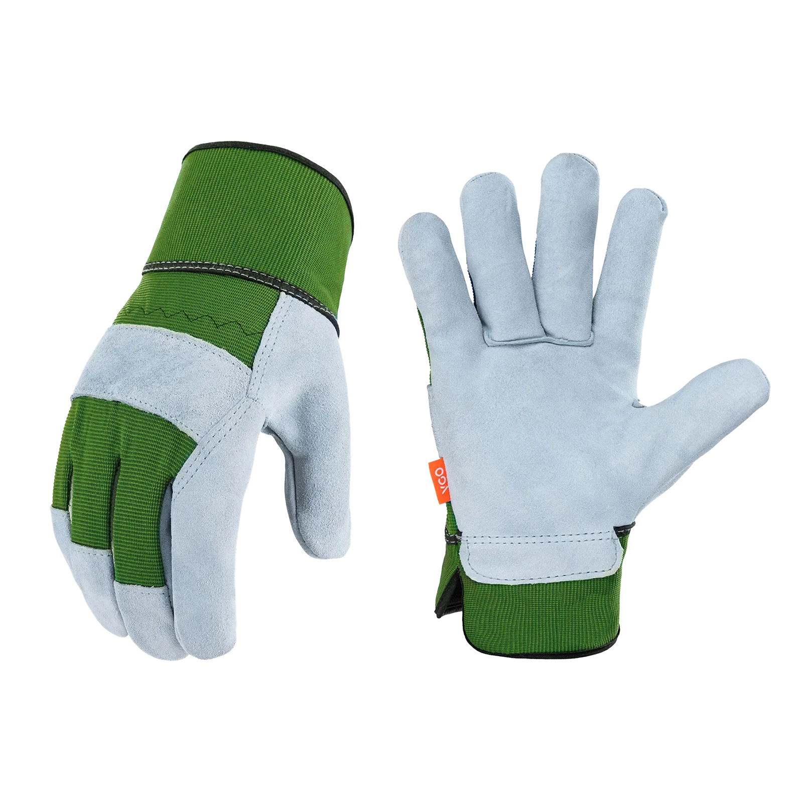 VGO Multiple Colours Cow Split Leather Men's Work Gloves with Safety Cuff (Blue&Orange&Green, CB3501)